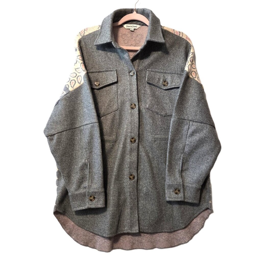 Davi & Dani Womens Gray Oversized Coat Size M - Picture 2 of 7